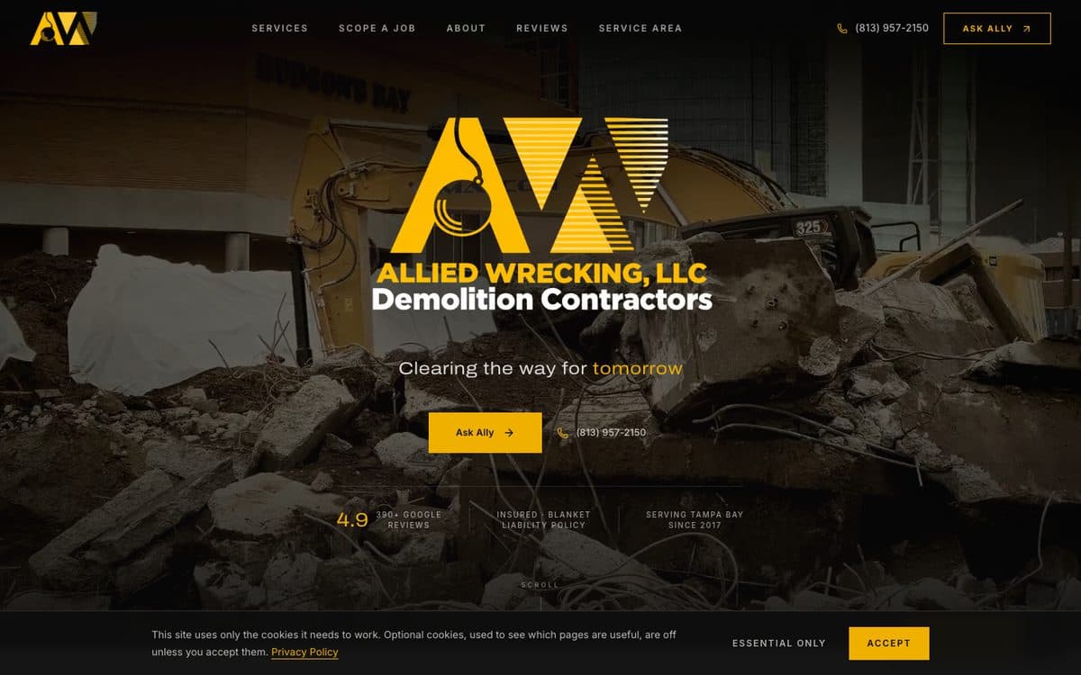 A site KinForge built for a Tampa demolition contractor